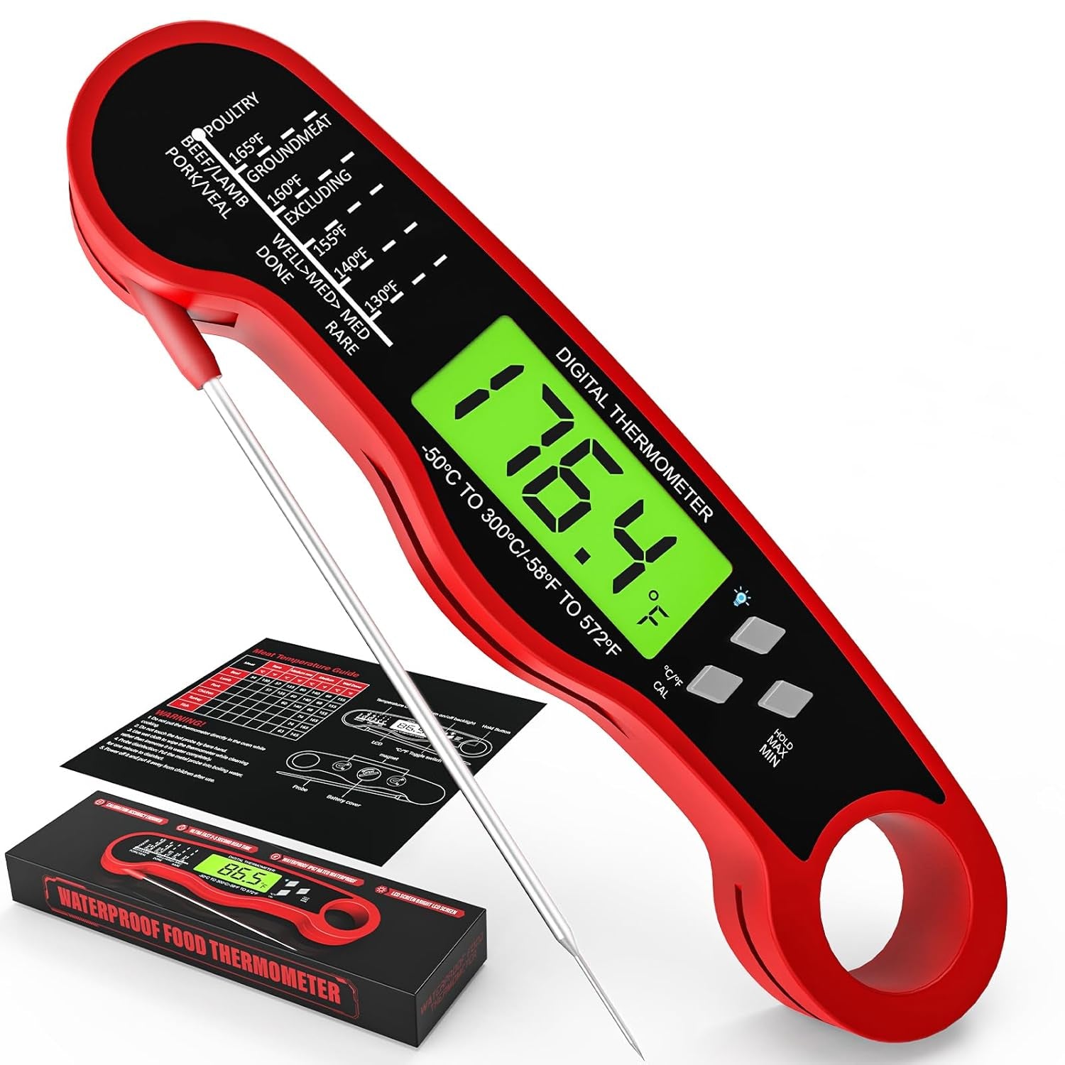 AWLKIM Meat Thermometer Digital - Fast Instant Read Food Thermometer for Cooking, Candy Making, outside Grill - Waterproof, Backlit Display, Hold Function