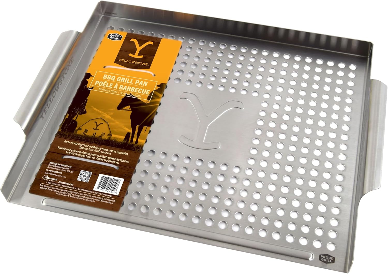 Yellowstone BBQ Grill Pan | Ideal Stainless Steel Grill Topper Deluxe Grilling Pan for Grilling Delicate Foods and Veggies. Perfect Grill Accessory Topper Tray for Use on Outdoor Grills.