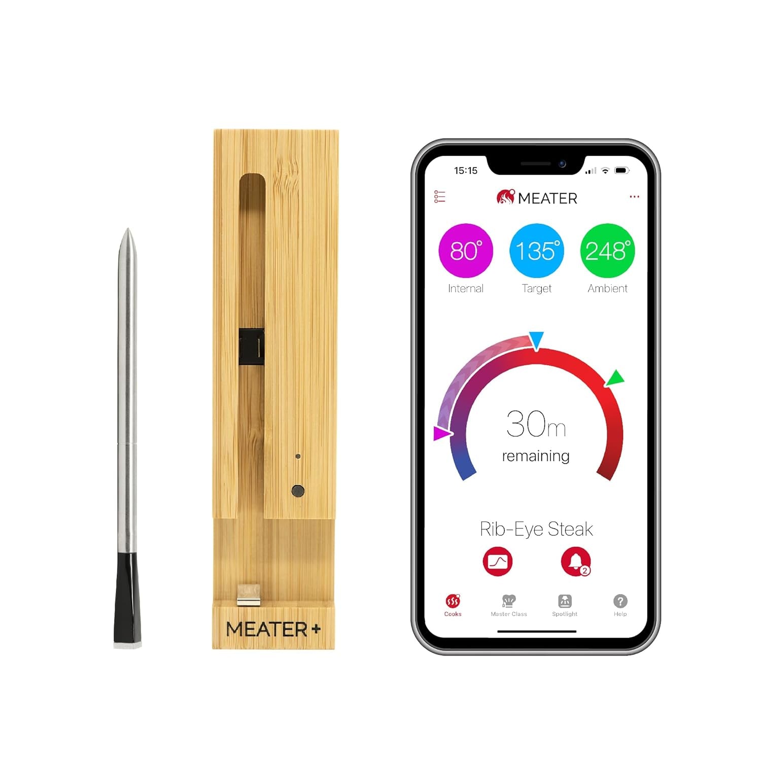 MEATER plus | Smart Meat Thermometer with Bluetooth | 165Ft Wireless Range | for the Oven, Grill, Kitchen, BBQ, Smoker, Rotisserie