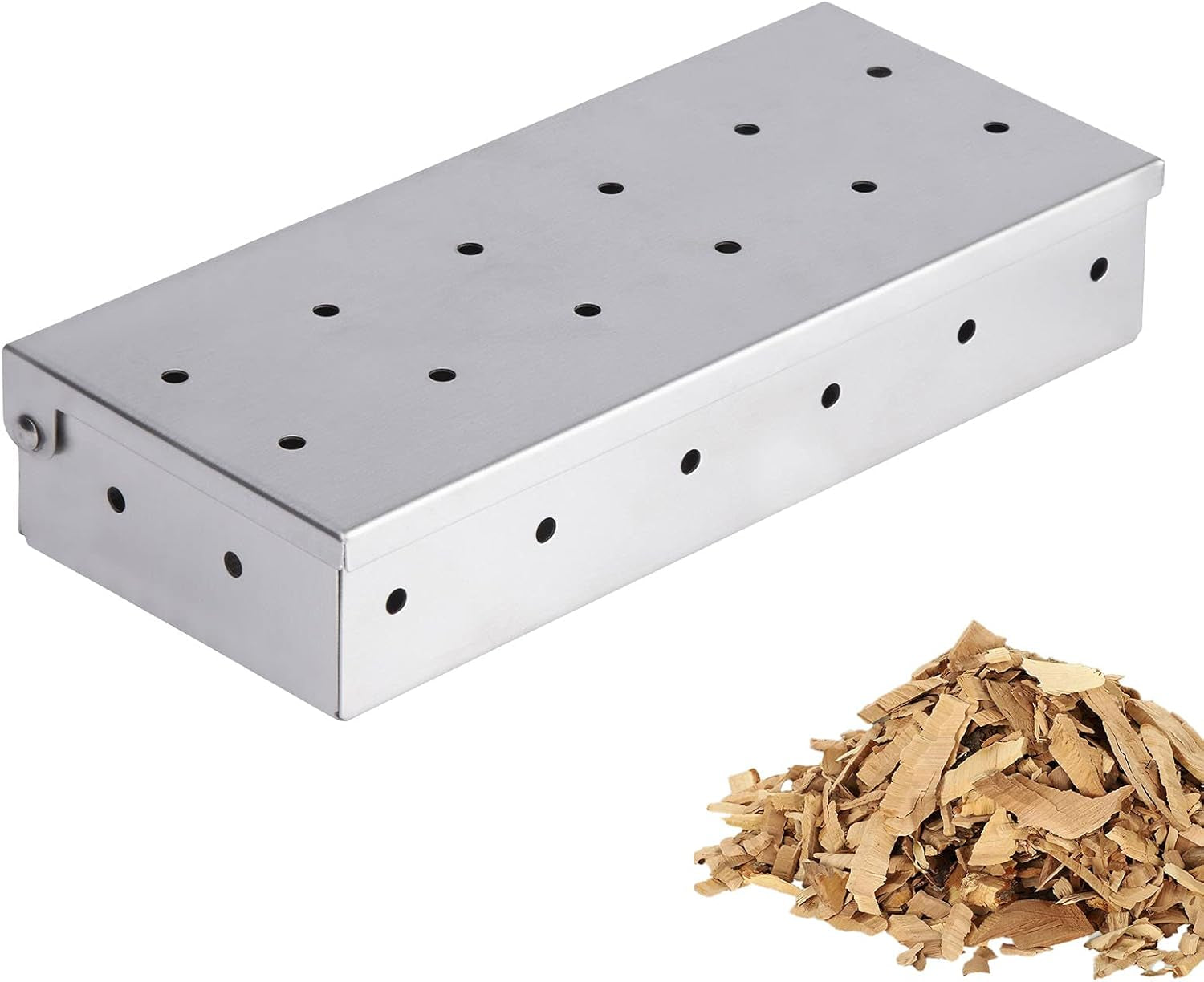 Smoker Box for BBQ Grill Wood Chips, Top Meat Smokers Box in Barbecue Grilling Accessories - 25% Thicker Stainless Steel Won'T WARP - Barbecue Meat Smoking for Charcoal and Gas Grills.